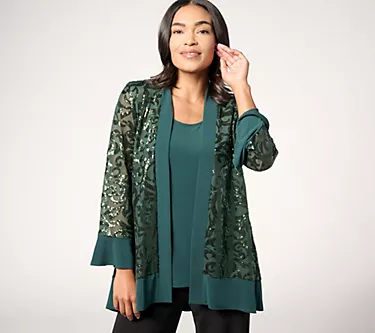 Susan Graver Occasions Petite Sequin Cardigan & Knit Tank Set