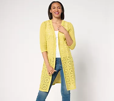 Joan Rivers Open-Front Crochet Duster Sweater
