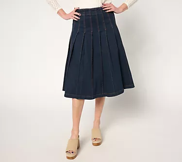 Peace Love World Black Label Regular Pleated Denim Skirt