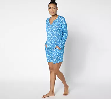 MUK LUKS Pretty Pointelle Long Sleeve & Short Lounge Set