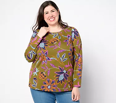 Denim & Co. Printed Perfect Jersey Long Sleeve Top