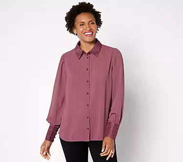 BEAUTIFUL by Lawence Zarian Textured Shirt with Embroidery Detail