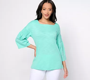Belle by Kim Gravel Slub Knit Smock Sleeve Square Neck Top 1 325069-belle-by-kim-gravel-slub-knit-smock-sleeve-square-neck-top-1.webp