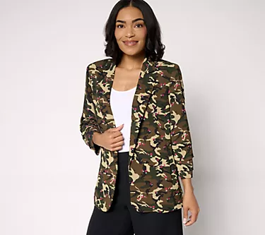 nicole by Nicole Miller Stretch Crepe Blazer with Ruched Sleeves