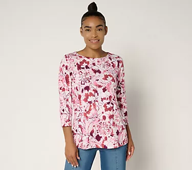 Belle by Kim Gravel Slub Knit Painted Blooms 3/4 Sleeve Top 1 32554-belle-by-kim-gravel-slub-knit-painted-blooms-3-4-sleeve-top-1.webp