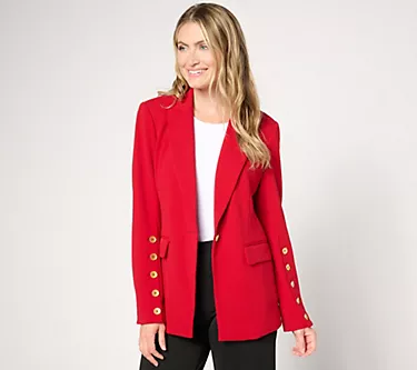 Dennis Basso Luxe Crepe Blazer with Button Detail
