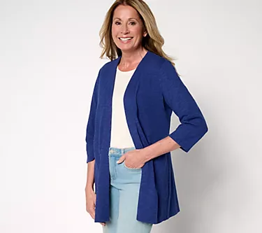 Denim & Co. Petite 3/4 Sleeve Slub Jersey Tunic Cardigan
