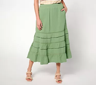 Isaac Mizrahi Live! Regular Bridgehampton Gauze Tiered Skirt