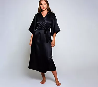 iCollection Satin Glossy Long Robe in Onyx Black