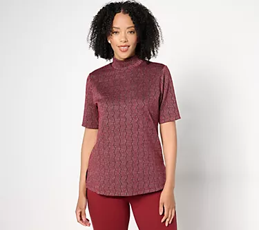 Dennis Basso Lurex Novelty Jacquard Mock Neck Top