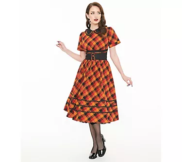Unique Vintage Peter Pan Collar Gingham Swing Dress