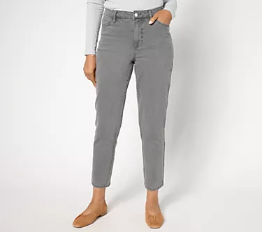 Susan Graver Petite Ankle Length Tapered Jean - Black or Grey