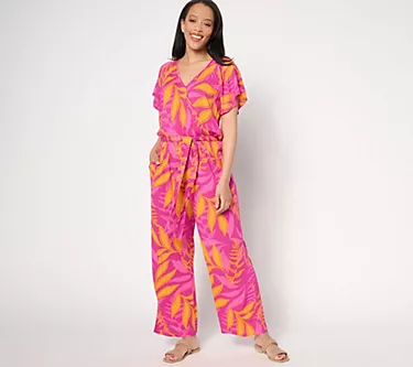 AnyBody Petite Wide-Leg Faux-Wrap Vacation Jumpsuit