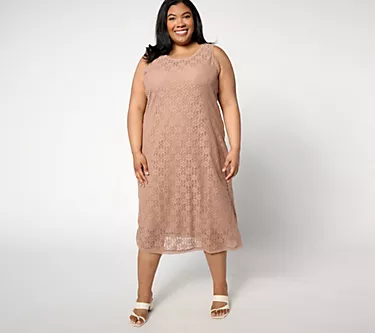Isaac Mizrahi Live! Petite Bridgehampton Crochet Lace Midi Dress