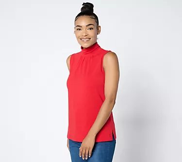 Isaac Mizrahi Live! Essentials Mock Neck Sleeveless Top w/ Shirring