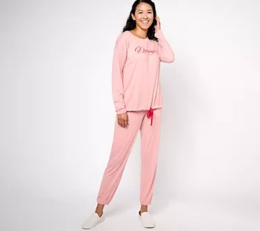 AnyBody Lounge Petite Lush Jersey Winter Script 2-pc Set