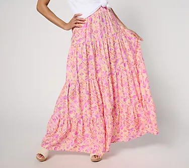 Peace Love World Boheme Regular Printed Pull-On Tiered Skirt