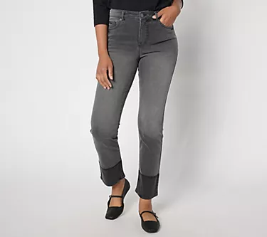 LOGO by Lori Goldstein Regular Jeans w/ Shadow Patch Cuff