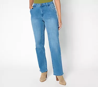 Susan Graver Petite Stretch Denim Straight Leg Jean - Indigo