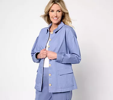 AnyBody Petite Stretch Twill Utility Jacket with Pockets