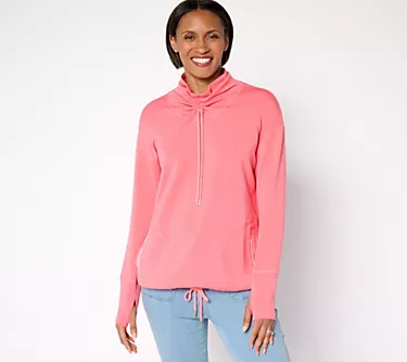 Belle by Kim Gravel ScubaLuxe Ruched Mock Neck w/ Pockets