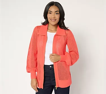 Belle by Kim Gravel Stay Bold 100% Cotton Zip-Up Cardigan