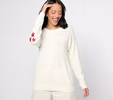 Peace Love World Love Unites Us Mixed Cable Cotton Sweater