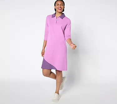 Sport Savvy Regular 3/4 slv Pieced Stripe French Terry Collared Dress 1 335749-sport-savvy-regular-3-4-slv-pieced-stripe-french-terry-collared-dress-1.webp