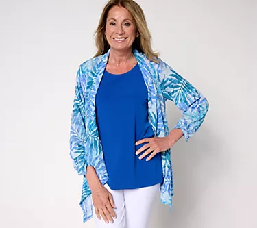 Susan Graver Petite Textured Woven Cardigan & Knit Tank Set
