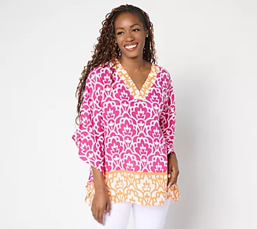 Belle by Kim Gravel Art Deco Border Print Poncho