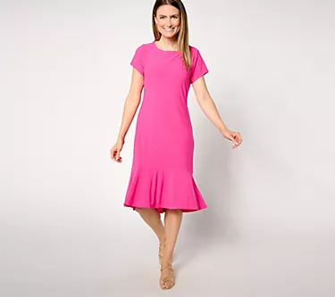 Dennis Basso Caviar Knit Dress with Flounce