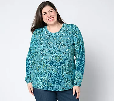 Denim & Co. Printed Heavenly Jersey Long-Sleeve Pullover
