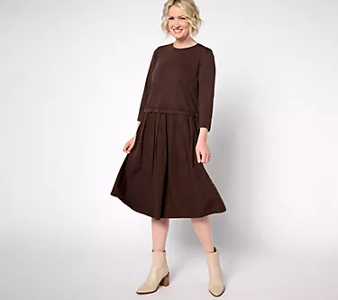 LOGO by Lori Goldstein Reg. 3/4 Sleeve Crew Neck Sun Faded Dress