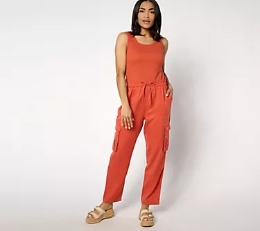 AnyBody Regular Mixed Media Cargo Jumpsuit