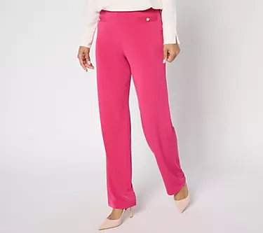 Susan Graver Regular Liquid Knit Straight Leg Pants with Button Detail