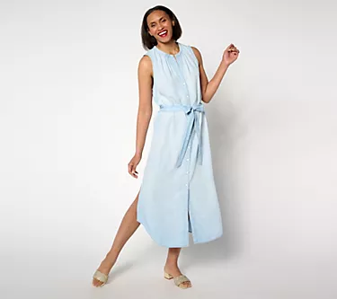 Side Stitch Sleeveless Tie Waist Shirt Dress - Crystal Cave