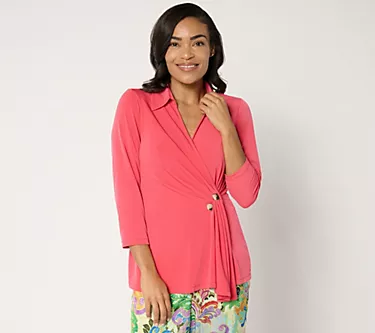 Susan Graver Liquid Knit Faux-Wrap Cascade 3/4 Sleeve Top 1 341024-susan-graver-liquid-knit-faux-wrap-cascade-3-4-sleeve-top-1.webp