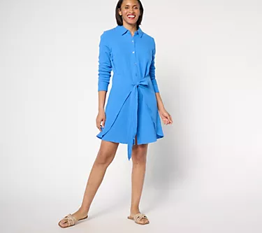 Belle Beach by Kim Gravel Regular Gauze Tie Front Shirt Dress