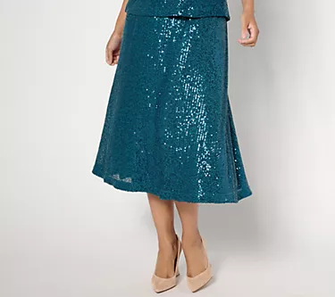 Isaac Mizrahi Live! Regular Always Isaac Knit Sequin Midi Skirt