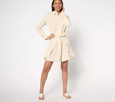 Belle Beach by Kim Gravel Petite Gauze Tie Front Shirt Dress