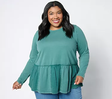 LOGO Life by Lori Goldstein Long-Sleeve Mix Media Top