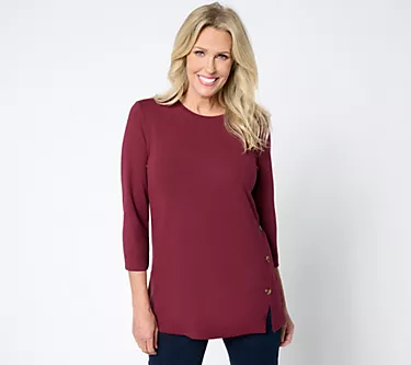Denim & Co. Petite Heavenly Jersey Round Neck Tunic