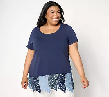 Attitudes by Renee Washed Cotton Tropical Lace Top
