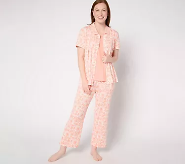 MUK LUKS Tall Cloud Knit Collared Top, Tank and Crop Pajama Set