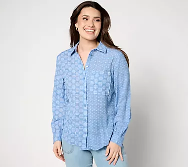 Joan Rivers Mixed Print Boyfriend Shirt