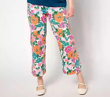 Isaac Mizrahi Live! Petite True Denim Printed Crop Wide Leg Jeans