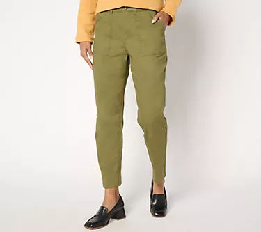 Denim & Co. Petite EasyWear Twill Slim Straight Ankle Pant