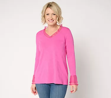 Belle by Kim Gravel Slub Knit Double Flutter Sleeve Top