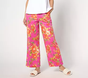 Isaac Mizrahi Live! Tall Floral Printed Wide Leg Ankle Pants
