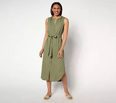 Side Stitch Sleeveless Tie Waist Shirt Dress